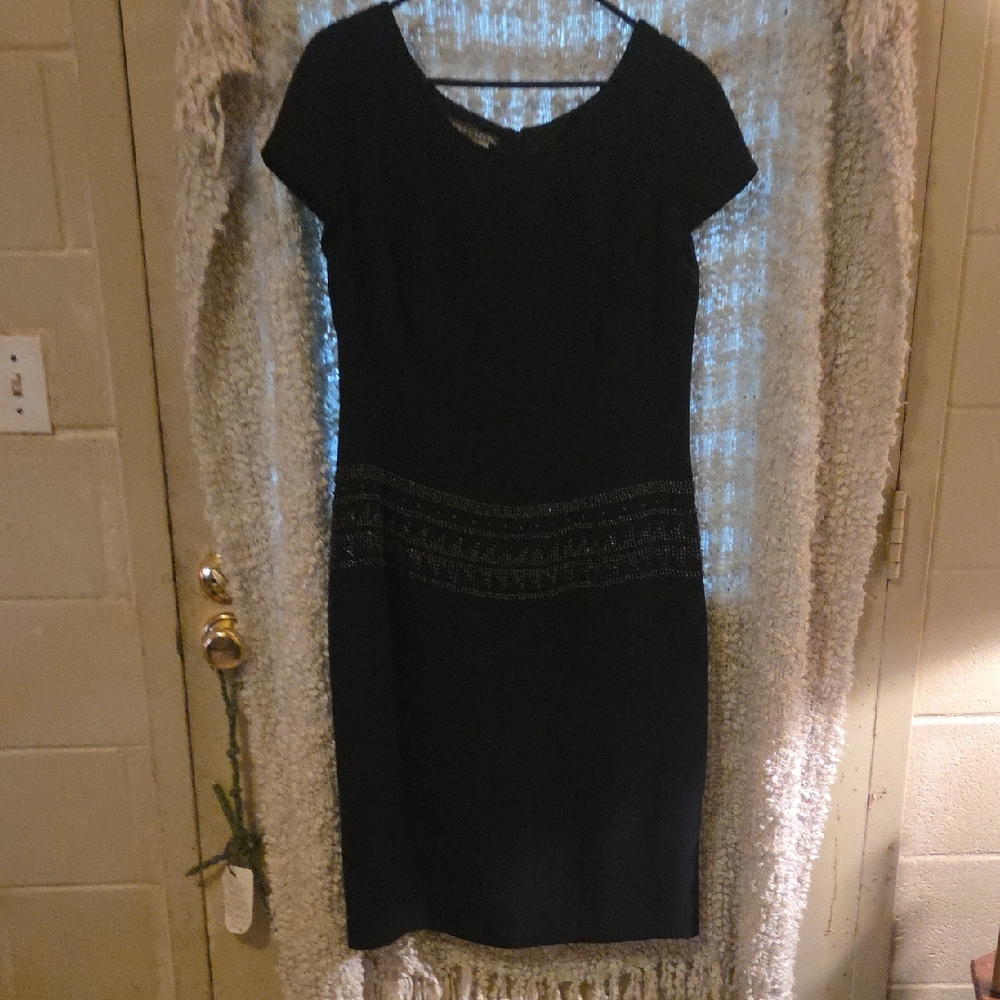 Maggy London Black Midi Dress with Silver Accents